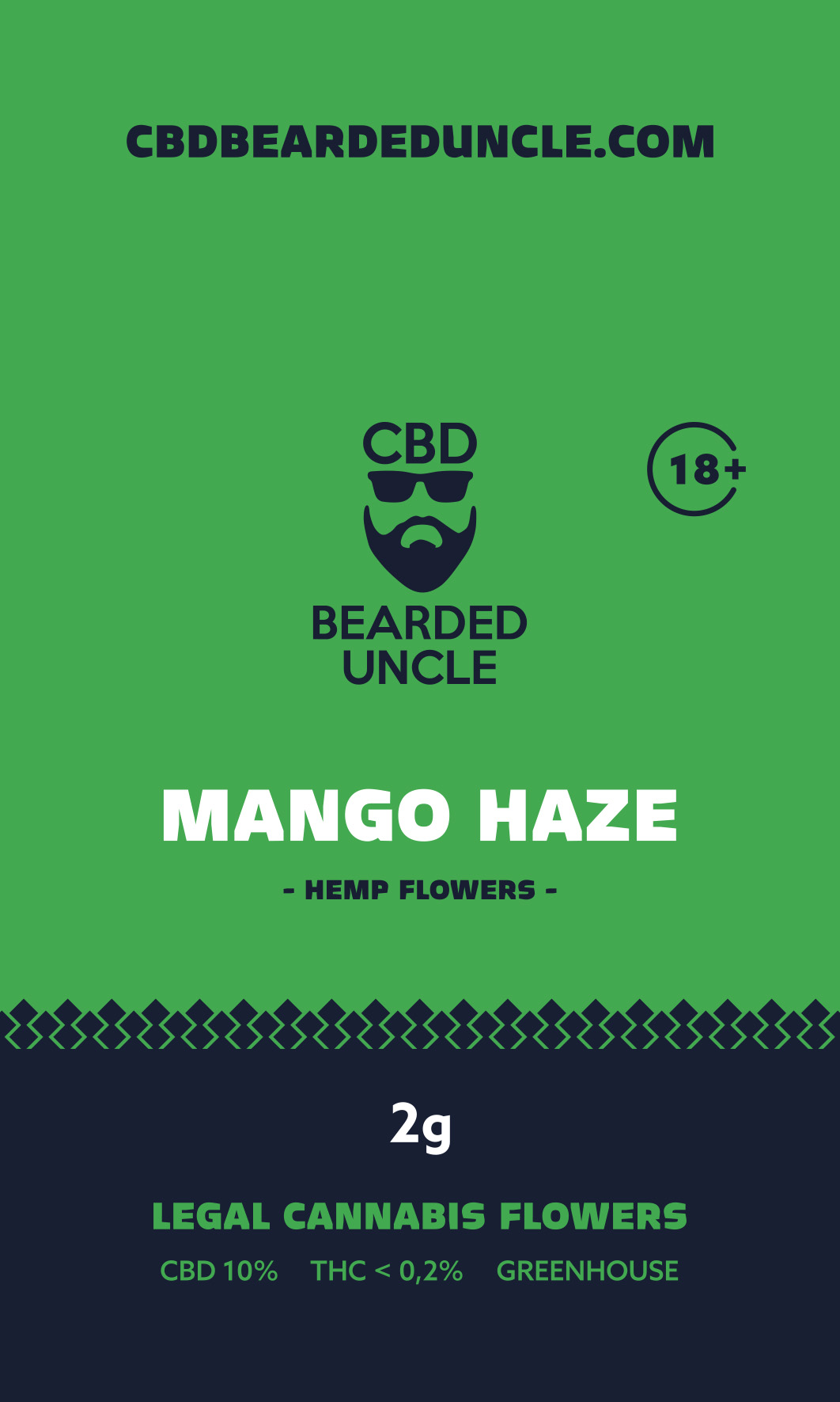 BEARDED UNCLE MANGO HAZE GREENHOUSE CBD 10% a THC 0,2% 2g 